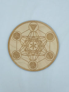 6" Birch Wood Engraved Crystal Grids