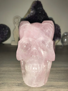 Rose Quartz Skull with Ram Horns