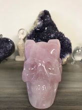Load image into Gallery viewer, Rose Quartz Skull with Ram Horns