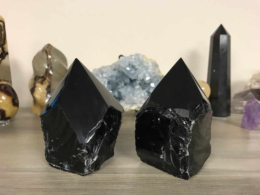 Black Obsidian Rough with Polished Point